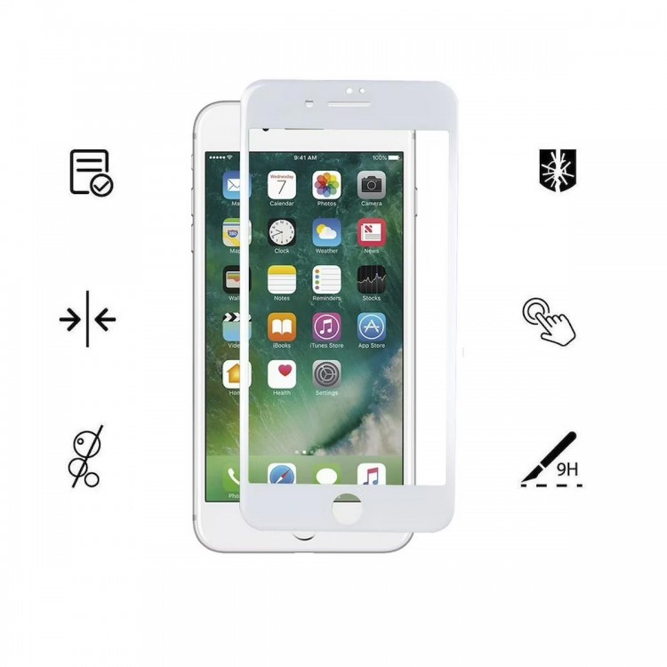 İphone 7 İle Uyumlu Beyaz Kırılmaz Cam 9D Tam Kapatan Süper Glass