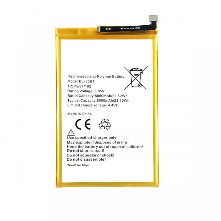 Tecno Pouvoir 4 Pro İle Uyumlu İthal Pil Batarya LC8 BL-58BT