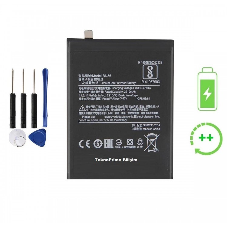 Xiaomi Mi A2 İle Uyumlu Güçlendirilmiş İthal Pil Batarya BN36