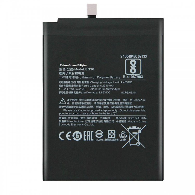 Xiaomi Mi A2 ile Uyumlu İthal Pil Batarya BN36
