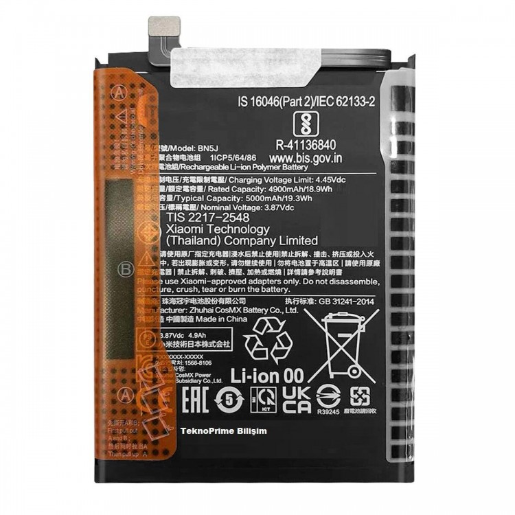 Xiaomi Redmi Note 12 5G ile Uyumlu İthal Pil Batarya BN5J